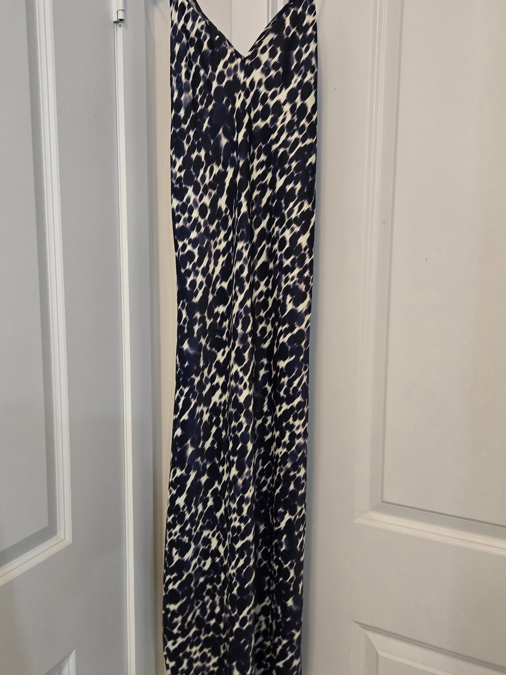 HUDSON NORTH black and White Printed Slip Midi Dress with Spaghetti Straps